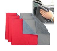 Juego de 6 toallas de coche de terciopelo coral de gamuza de doble cara, microfibra de 500 g/m² for aplicación de cera y limpieza de salpicadero interior sin agua.(Grey+Red,11.81in x 23.62in)