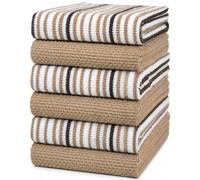 Juego de 6 Toallas de Cocina Grandes, 16 x 26 Pulgadas, 3 diseños de Rayas de Palomitas de maíz + 3 Toallas de Mano de algodón teñido de Color sólido, Juego de Toallas de Cocina a Juego Suaves