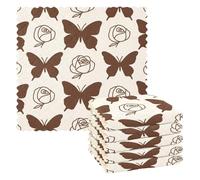 Juego de 6 toallas de mano de cocina con diseño de mariposa de rosa marrón, toallas de microfibra para limpieza, 28 x 28 cm