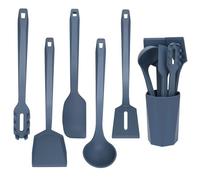 Juego de 6 utensilios de cocina de silicona, con soporte, espátula de silicona, para servidor, cucharón de sopa, utensilios de cocina resistentes al calor, juego de utensilios para sartén