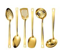 Juego de 6 utensilios de cocina dorados, juego de cubiertos, cubiertos dorados, acero inoxidable, cocina de acero inoxidable con cuchillo, tenedor, cuchara, juego de cutería para el hogar, restaurante