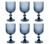 Juego de 6 vasos acanalados y copas de vino, línea estriada, cristal acanalado, vasos de cóctel con relieve, copas de vino, copas de agua (copa de vino azul)