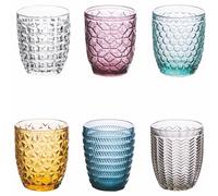 Juego de 6 vasos de agua de 350 ml en pasta de cristal de colores transparentes, Geometrías
