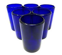 Juego de 6 vasos de agua de cobalto mexicanos soplados a mano (14 onzas cada uno)