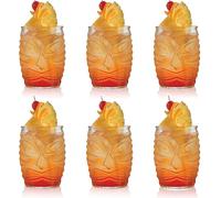 Juego de 6 vasos de cristal transparente Tiki (480 ml) - Copas de cóctel premium para mai tai, piña colada y ron - Hawaiian Luau Party Deko Bar vasos aptos para lavavajillas