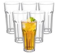 Juego de 6 vasos de plástico acrílico de 370 ml, reutilizables, apilables, acrílicos, vasos de cóctel, irrompibles, aptos para lavavajillas, casa, pícnic, (L)