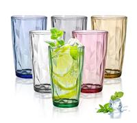 Juego de 6 vasos grandes de 470 ml - Vasos de plástico para cócteles, vasos de plástico con aspecto de cristal, vasos de zumo para agua, zumo, café helado, refrescos