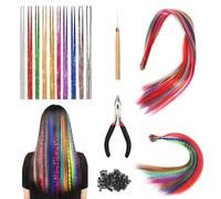Juego de 60 extensiones de pelo coloridas con plumas coloridas con ganchos para pelucas y 100 perlas invisibles, mechones de pelo para niños, para enganchar (3 estilos)