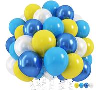 Juego de 60 globos de azul y amarillo, globos de látex de 12 pulgadas, color amarillo limón pastel, azul metálico, blanco, para cumpleaños, baby shower, fiesta de dibujos animados, suministros