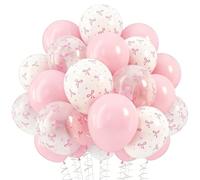 Juego de 60 globos de látex con lazo rosa pastel y blanco transparente para decoración de cumpleaños de princesa, despedida de soltera, boda, fiesta