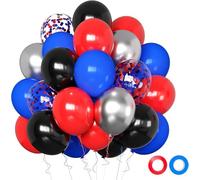 Juego de 60 globos rojos, azules y negros de 12 pulgadas, rojo, azul real, negro, confeti, plata, látex, para hombre, fiesta de cumpleaños, graduación, temática de araña, decoración de fiesta de