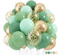 Juego de 60 globos verde salvia, 12 pulgadas, verde oliva, macarrón, pastel, con confeti metálico, globo de látex dorado de la selva para fiesta de cumpleaños, safari, bebé, despedida de soltera,