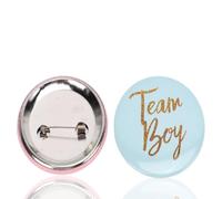 Juego de 60 insignias para revelar el sexo del bebé, conjunto de insignias para el equipo del niño o la niña, insignias redondas con motivos ingleses para la decoración de fiestas de bienvenida al beb
