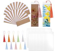 Juego de 60 marcapáginas en blanco, papel para manualidades con 60 borlas de colores, incluye 60 fundas transparentes para marcapáginas, para escuela, clases de arte, proyectos creativos
