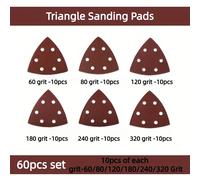 Juego de 60 piezas de almohadillas de lijado triangulares, de lijado tipo ratón con 6 agujeros, de 60/80/120/180/240/320 para lijadora triangular/lijadora multifuncional