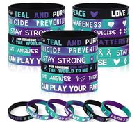 Juego de 60 pulseras de silicona para concienciación sobre la prevención del suicidio, color verde azulado y morado, con cinta de concienciación sobre el suicidio, para adolescentes, suministros de