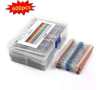 Juego de 600 resistencias de película metálica de 1/4 W, 10 ohmios a 1 megaohmios, 30 valores, 1%, componentes