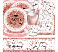 Juego de 61 manteles de fiesta de oro rosa con temática de princesa, decoración de cumpleaños, mantel de fiesta, servilletas, cuencos de papel, para 20 invitados
