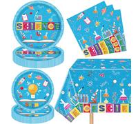 Juego de 61 piezas de vajilla para fiesta con temática científica: platos y servilletas para una fiesta de cumpleaños con temática de «científico loco» y decoración de laboratorio. Para 20 comensales.