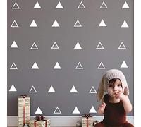 Juego de 64 pegatinas decorativas para pared con triángulos triangulares sólidos, huecos, diseño de triángulos tribales y adhesivos de vinilo para habitación de niños, color blanco
