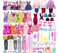 Juego de 64 piezas de ropa de muñeca y accesorios para Barbie, 1 vestido largo rojo 10 faldas con tirantes 1 capa, 10 perchas 18 accesorios para niñas, 1 bufanda 1 sombrero