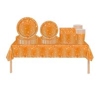 Juego de 69 piezas de vajilla de plástico con purpurina brillante naranja para fiestas, platos de papel, servilletas y vasos, juego de vajilla desechable para cumpleaños de niños, Acción de Gracias,