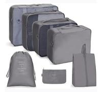 Juego de 7/8/9 piezas, bolsas de almacenamiento de viaje, organizador de artículos de tocador plegable para el hogar, para ropa, zapatos, equipaje, cubo, maleta, bolsa ordenada, 7 Uds., gris