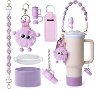 Juego de 7 accesorios de taza Stanley para Stanley Cup, incluye correa de asa para botella de agua, cubierta de popote de silicona, soporte para botella de agua, accesorios de llavero para vaso