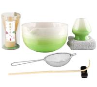 Juego de 7 batidores de matcha, batidor de matcha, soporte para batidor, cuenco de matcha con boquilla de vertido, cuchara, tamiz, paño absorbente, juego de ceremonia de té japonés para uso doméstico