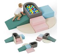 Juego de 7 Bloques de Espuma para Niños, Bloques de Construcción Grandes con Piscina de Bolas, Bloques Psicomotricidad Infantil, Juego Suave para Escalar, Juguete Montessori, Fácil de Limpiar, Pana