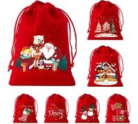 Juego de 7 bolsas de franela de Navidad con cordón con diseño de saco de Papá Noel para niños, diseñadas para decoración y uso de vacaciones (SDR02)