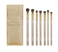 Juego de 7 brochas pequeñas portátiles para maquillaje de caballo, mango de madera, cepillo de pelo de jabalí (dorado, talla única)