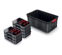 Juego de 7 cajas organizadoras para piezas pequeñas + caja de herramientas con separadores, 520 x 329 x 210 mm