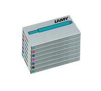 Juego de 7 cartuchos de tinta borrables LAMY T10 con gran capacidad de tinta en colores de tinta surtidos, aptos para todos los modelos de plumas estilogr. LAMY. Cont.: 1,25 ml/cartucho. 5 uds/paquete