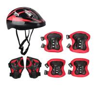 Juego de 7 Cascos y Rodilleras para niños, anticaídas y anticolisión, Ajustables Transpirables, Rodilleras Coderas para Patinete, Ciclismo Patinaje, Color Rojo.