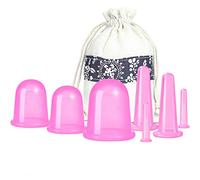 Juego de 7 copas de silicona, para masaje facial y corporal, con bolsa de almacenamiento para músculo, nervio, alivio del dolor en las articulaciones y masajes de celulitis, color rosa