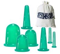 Juego de 7 copas de silicona, para masaje facial y corporal, con bolsa de almacenamiento para músculo, nervio, alivio del dolor en las articulaciones y masajes de celulitis, color verde