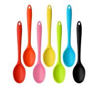 Juego de 7 cucharas de silicona de acero inoxidable, cucharas de cocina, cucharas mezcladoras de mango largo, cucharas de servir de colores, cucharas de silicona antiadherentes, utensilios de cocina,