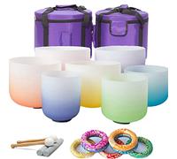 Juego de 7 cuencos de cristal de cuarzo esmerilado de chakra de 814 pulgadas, 432/440 Hz para curación de sonido, con estuche de viaje y cojín de seda