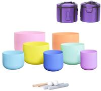 Juego de 7 cuencos tibetanos de cristal de cuarzo de colores de 6 a 12 pulgadas con estuche, mazos, percutores de gamuza y juntas tóricas, for curación, meditación, yoga y baños de sonido.(440Hz)