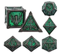Juego de 7 dados de metal sólido DND, cráneo de dragón, juego de roles D&D, juego de dados de metal DND, juego de dados de poliedro para Pathfinder Warhammer RPG, juego de mesa, negro y verde