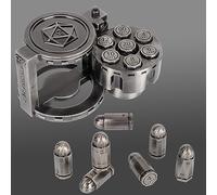 Juego de 7 dados poliédricos de metal con contenedor cilíndrico de revólver giratorio, dados estilo ciberpunk para juegos de mesa temáticos de D&D, ciencia ficción, guerra o crimen (plateado)