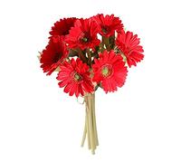 Juego de 7 Flores Artificiales de Gerbera de Látex, Flores Falsas Multicolores, Ramo de Flores de Simulación para Decoración del Hogar, Cocina, 12.6 Pulgadas, Margaritas de Plástico, Flores(Rojo)