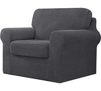 Juego de 7 fundas elásticas para sofá de color gris claro, banda elástica, 3 fundas separadas para cojines y respaldos, tela de elastano a cuadros para sofás de 1 asiento (80-120 cm), moderno y fácil