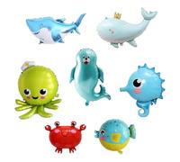 Juego de 7 globos de animales marinos, globos de animales del océano, pulpo, león marino, cangrejo, tiburón, caballito de mar, ballena, globos de papel de aluminio para bajo el mar, fiesta temática