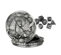 Juego de 7 juguetes metálicos portátiles con estuche en forma de reloj - Juego de 7 para juegos de rol - Para jugadores nuevos, juegos de mesa, , casa y viajes