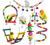 Juego de 7 juguetes para loros, accesorios esenciales para jaulas de pájaros, incluyendo escaleras, espejo, columpio, campana y más para juguetes de pájaros pequeños, juguetes de cacatúa, columpio de
