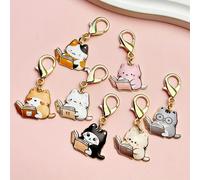 Juego de 7 llaveros de gato - Aleación de con dibujos animados de cachorros aprendiendo, adecuado para amantes de - Accesorios como decoración personal y regalos de