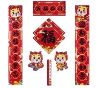 Juego de 7 parejas de Año Nuevo chino para el festival de la primavera del dragón 2024, decoraciones Chunjie con calcomanías Chunlian y Fu, kit de decoración de fiesta de Año Nuevo Lunar, decoración