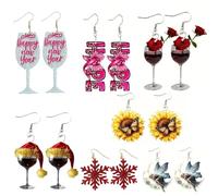 Juego de 7 pares de aretes únicos, copa de vino, girasol, copo de nieve, aretes colgantes para mujer, un regalo ideal para tu esposa, novia o mejor amiga